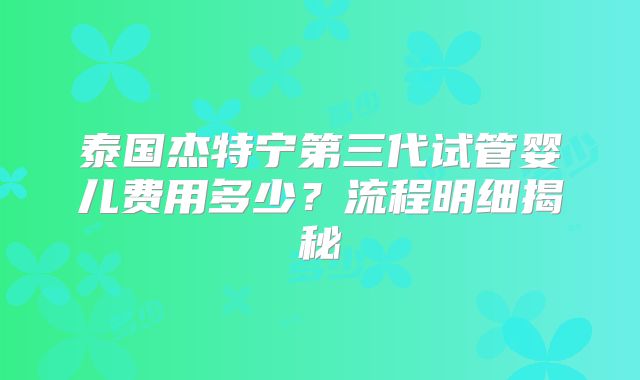 泰国杰特宁第三代试管婴儿费用多少？流程明细揭秘