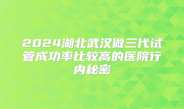 2024湖北武汉做三代试管成功率比较高的医院行内秘密