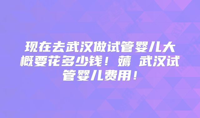 现在去武汉做试管婴儿大概要花多少钱！薅慜武汉试管婴儿费用！