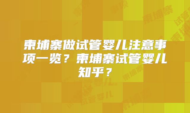 柬埔寨做试管婴儿注意事项一览？柬埔寨试管婴儿知乎？