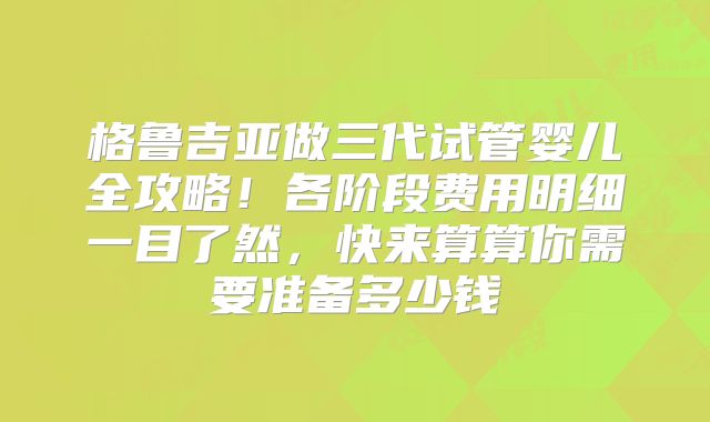 格鲁吉亚做三代试管婴儿全攻略！各阶段费用明细一目了然，快来算算你需要准备多少钱