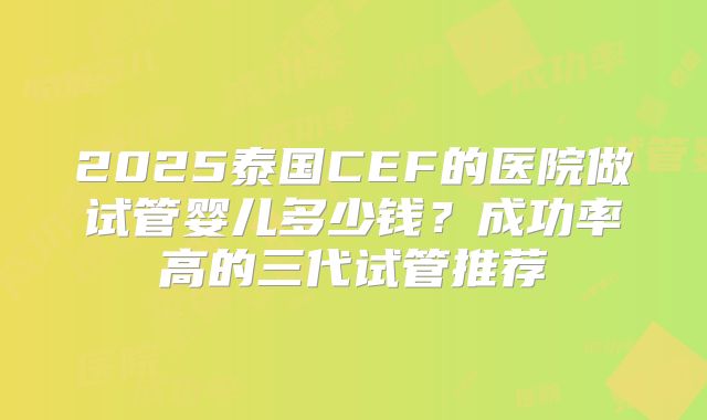 2025泰国CEF的医院做试管婴儿多少钱？成功率高的三代试管推荐