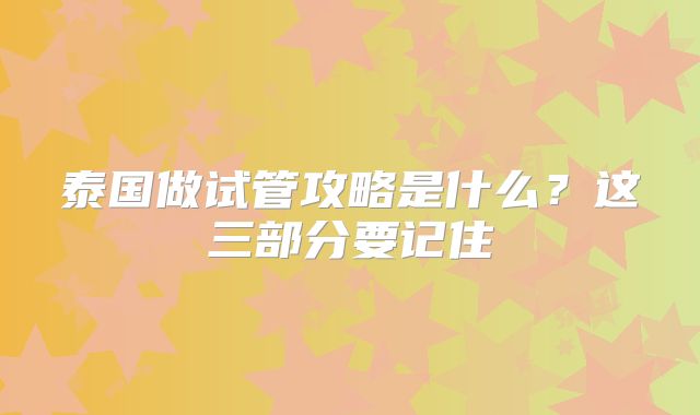 泰国做试管攻略是什么？这三部分要记住
