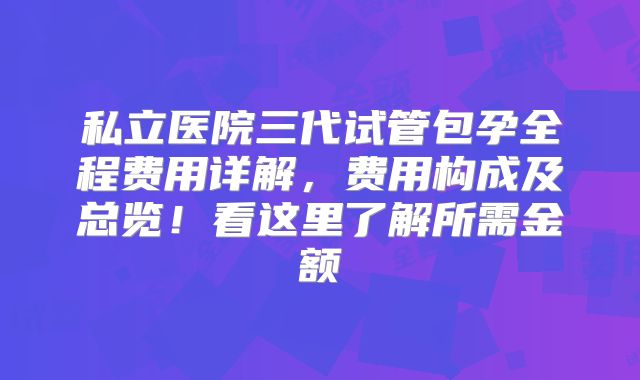 私立医院三代试管包孕全程费用详解，费用构成及总览！看这里了解所需金额