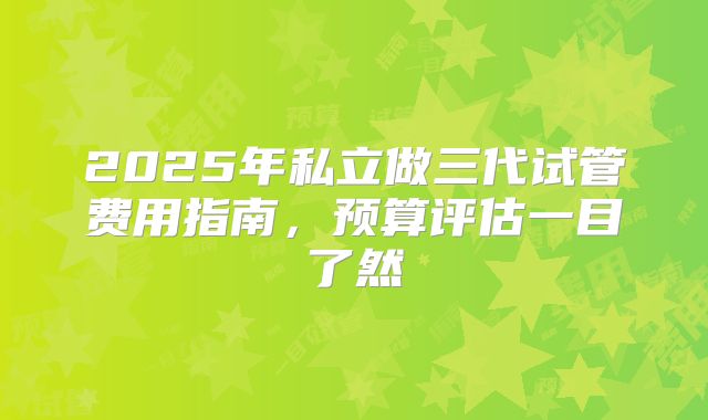 2025年私立做三代试管费用指南,预算评估一目了然