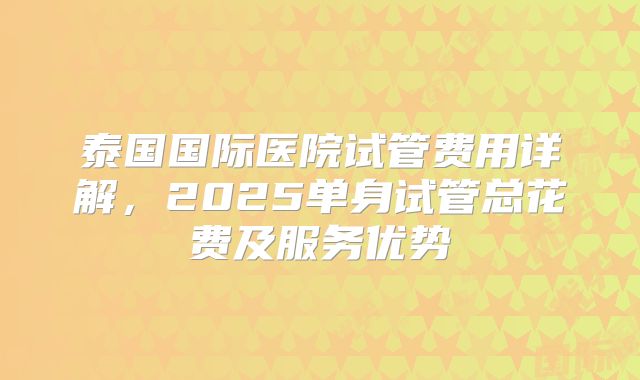 泰国国际医院试管费用详解,2025单身试管总花费及服务优势