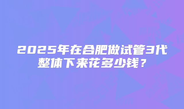 2025年在合肥做试管3代整体下来花多少钱?