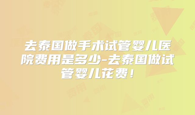 去泰国做手术试管婴儿医院费用是多少-去泰国做试管婴儿花费!