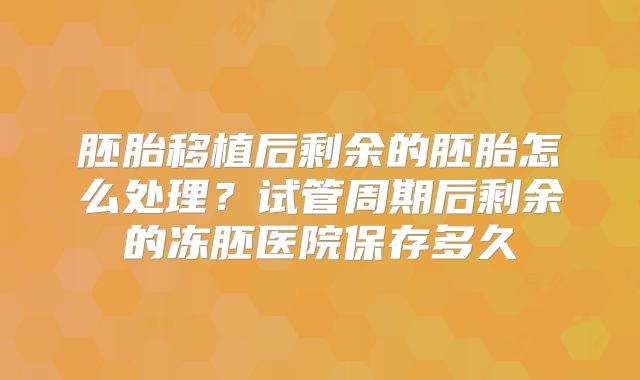 胚胎移植后剩余的胚胎怎么处理？试管周期后剩余的冻胚医院保存多久