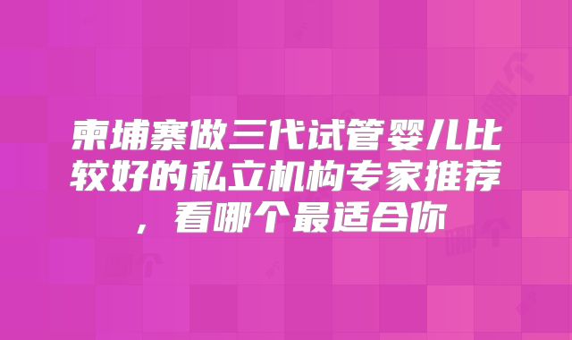 柬埔寨做三代试管婴儿比较好的私立机构专家推荐，看哪个最适合你