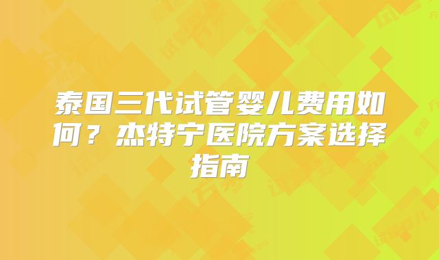 泰国三代试管婴儿费用如何？杰特宁医院方案选择指南