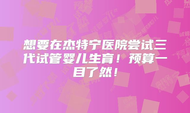 想要在杰特宁医院尝试三代试管婴儿生育！预算一目了然！