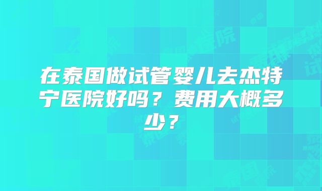 在泰国做试管婴儿去杰特宁医院好吗？费用大概多少？