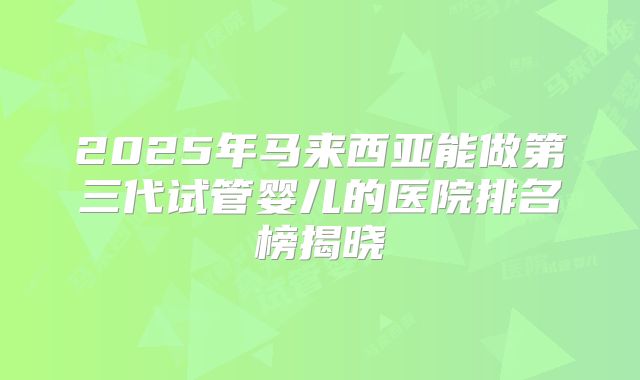 2025年马来西亚能做第三代试管婴儿的医院排名榜揭晓