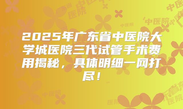 2025年广东省中医院大学城医院三代试管手术费用揭秘，具体明细一网打尽！