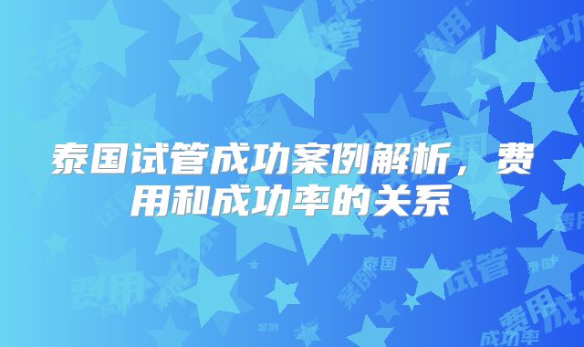 泰国试管成功案例解析，费用和成功率的关系