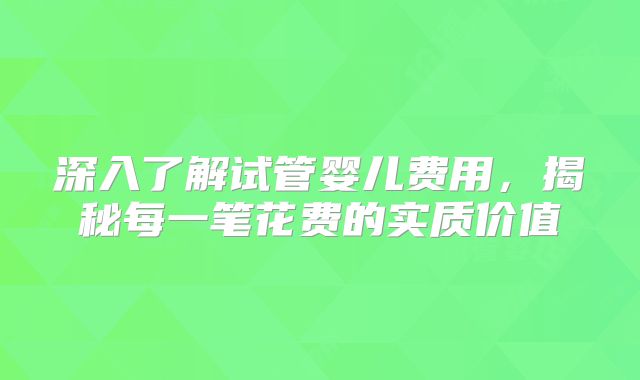 深入了解试管婴儿费用，揭秘每一笔花费的实质价值