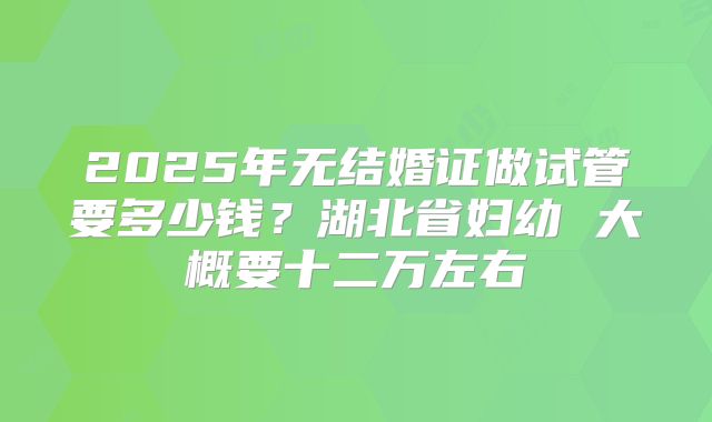 2025年无结婚证做试管要多少钱？湖北省妇幼 大概要十二万左右