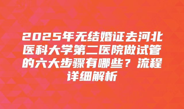 2025年无结婚证去河北医科大学第二医院做试管的六大步骤有哪些？流程详细解析