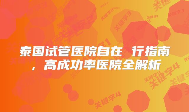 泰国试管医院自在 行指南，高成功率医院全解析
