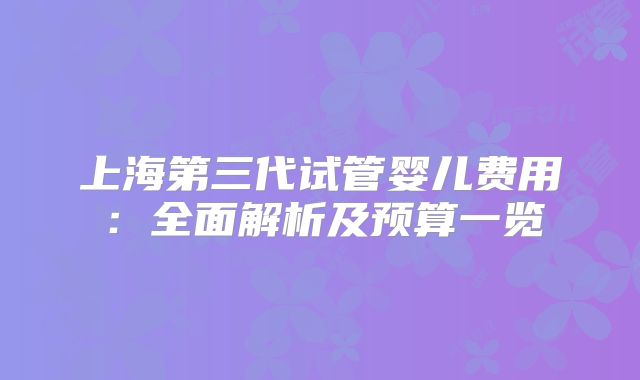 上海第三代试管婴儿费用:全面解析及预算一览