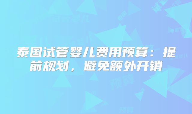 泰国试管婴儿费用预算：提前规划，避免额外开销