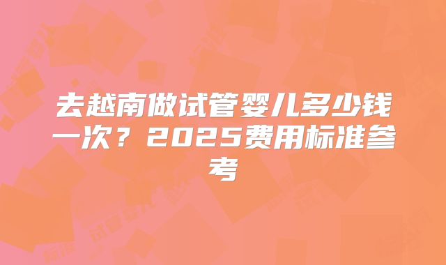 去越南做试管婴儿多少钱一次？2025费用标准参考