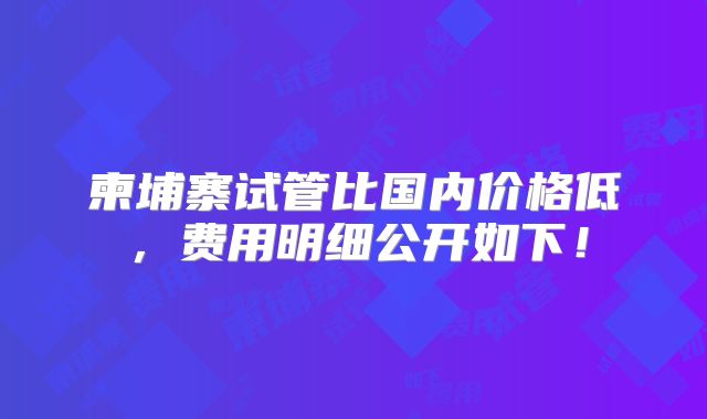 柬埔寨试管比国内价格低，费用明细公开如下！