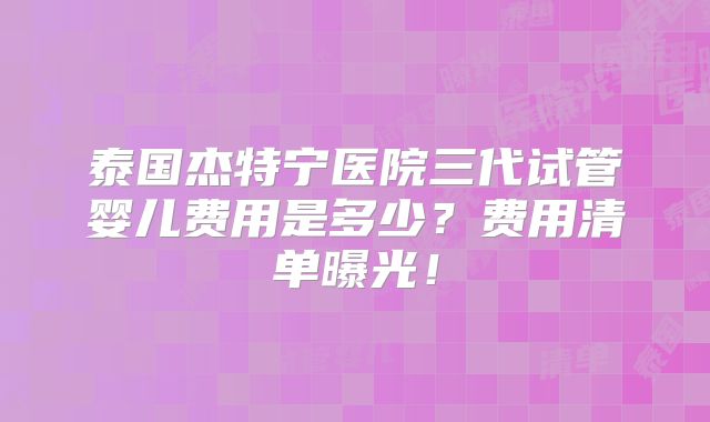 泰国杰特宁医院三代试管婴儿费用是多少？费用清单曝光！