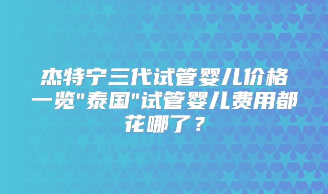 杰特宁三代试管婴儿价格一览"泰国"试管婴儿费用都花哪了？