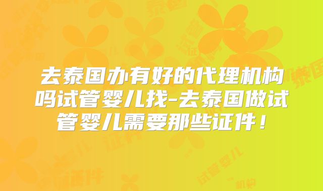 去泰国办有好的代理机构吗试管婴儿找-去泰国做试管婴儿需要那些证件！