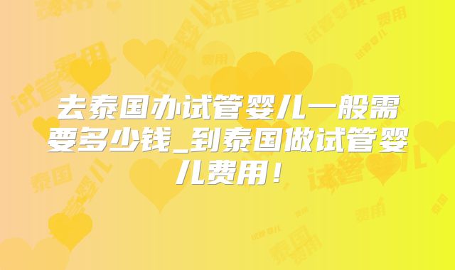 去泰国办试管婴儿一般需要多少钱_到泰国做试管婴儿费用!