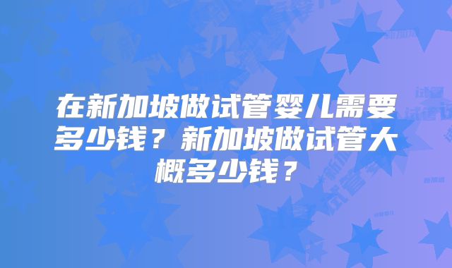 在新加坡做试管婴儿需要多少钱?新加坡做试管大概多少钱?