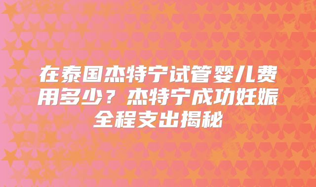在泰国杰特宁试管婴儿费用多少？杰特宁成功妊娠全程支出揭秘