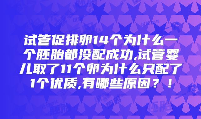试管促排卵14个为什么一个胚胎都没配成功,试管婴儿取了11个卵为什么只配了1个优质,有哪些原因？！