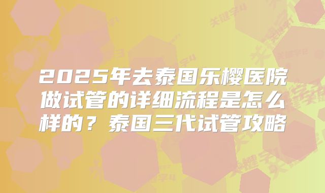 2025年去泰国乐樱医院做试管的详细流程是怎么样的？泰国三代试管攻略