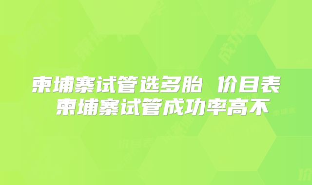柬埔寨试管选多胎 价目表 柬埔寨试管成功率高不