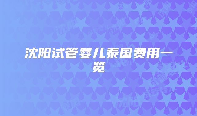沈阳试管婴儿泰国费用一览