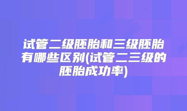 试管二级胚胎和三级胚胎有哪些区别(试管二三级的胚胎成功率)