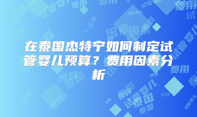在泰国杰特宁如何制定试管婴儿预算？费用因素分析