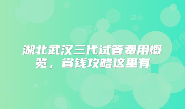 湖北武汉三代试管费用概览，省钱攻略这里有