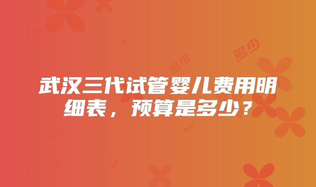 武汉三代试管婴儿费用明细表，预算是多少？