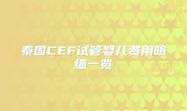 泰国CEF试管婴儿费用明细一览