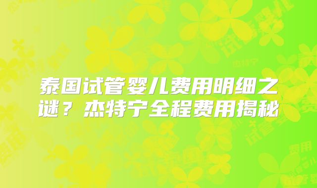 泰国试管婴儿费用明细之谜？杰特宁全程费用揭秘