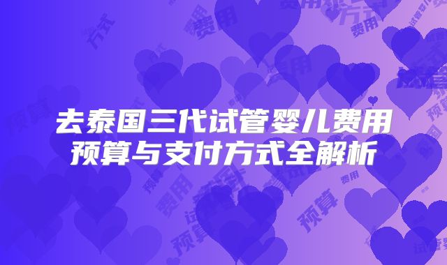 去泰国三代试管婴儿费用预算与支付方式全解析