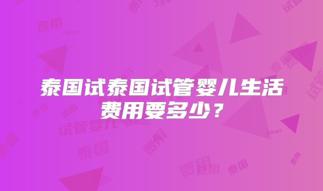 泰国试泰国试管婴儿生活费用要多少?