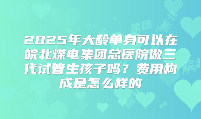 2025年大龄单身可以在皖北煤电集团总医院做三代试管生孩子吗？费用构成是怎么样的