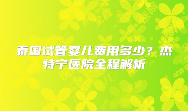 泰国试管婴儿费用多少？杰特宁医院全程解析