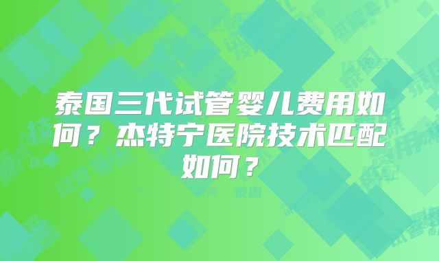 泰国三代试管婴儿费用如何?杰特宁医院技术匹配如何?