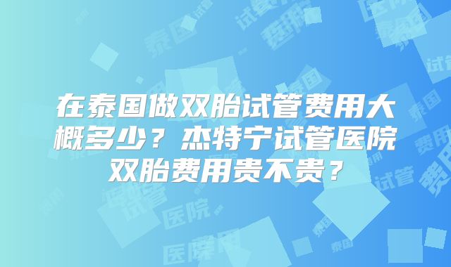 在泰国做双胎试管费用大概多少？杰特宁试管医院双胎费用贵不贵？